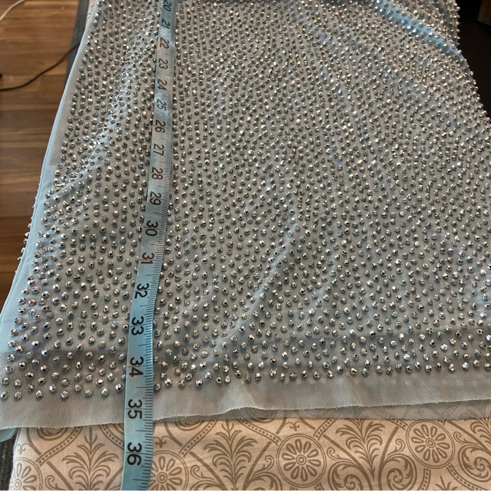 Xscape Light Blue Silver Metallic Beaded Cocktail Mini Dress Draped Size 10 - Picture 6 of 15